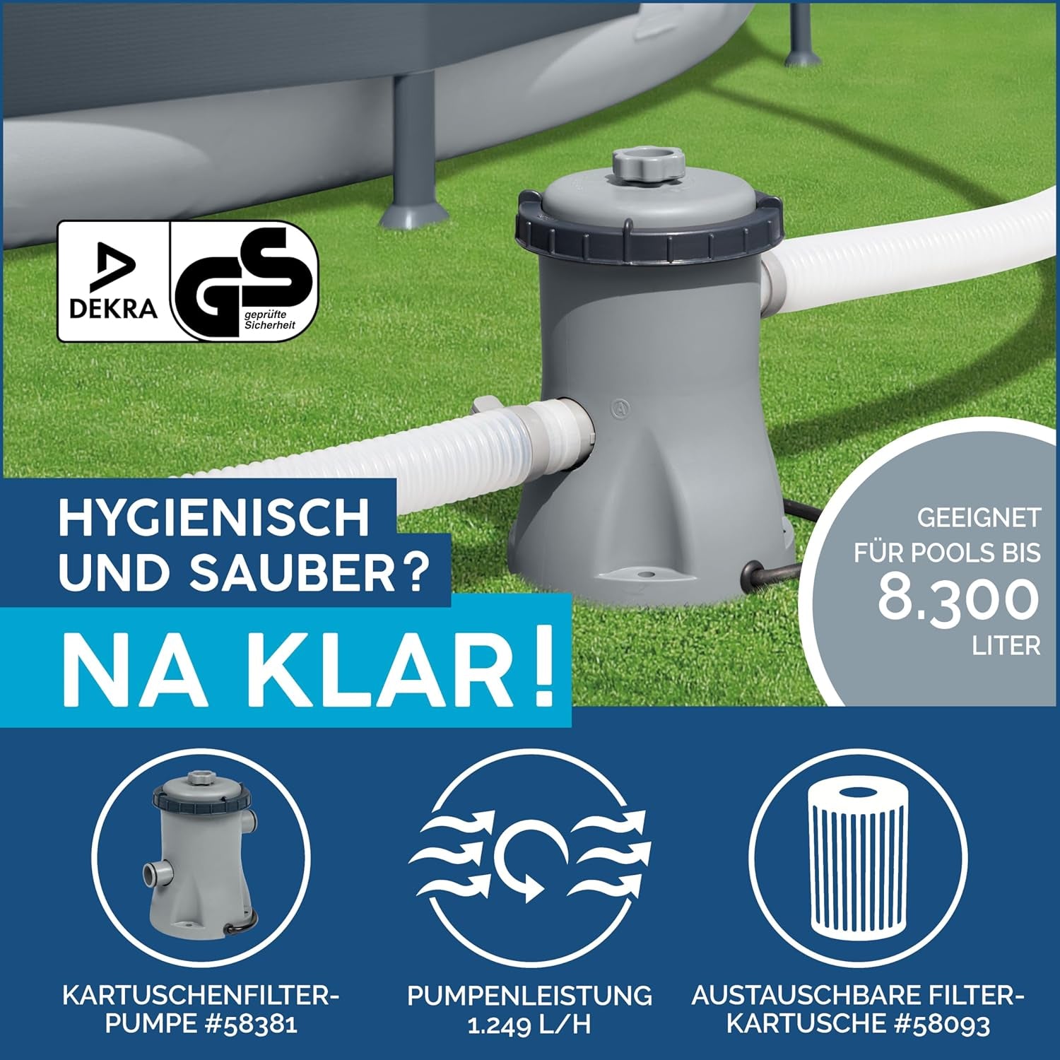 Set piscină supraterană Bestway Fast Set cu pompă de filtrare Ø 305 x 66 cm, albastră, rotundă