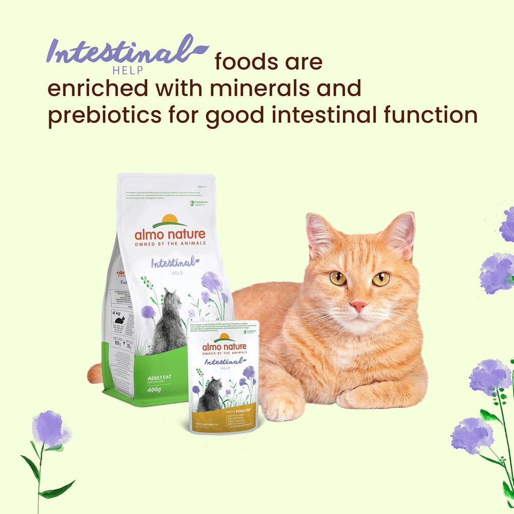 Almo Nature Functional - Intestinal Help - Nourriture humide pour chats adultes et matures aux intestins sensibles - à la volaille - soutient le microbiome - 70 g (paquet de 30)