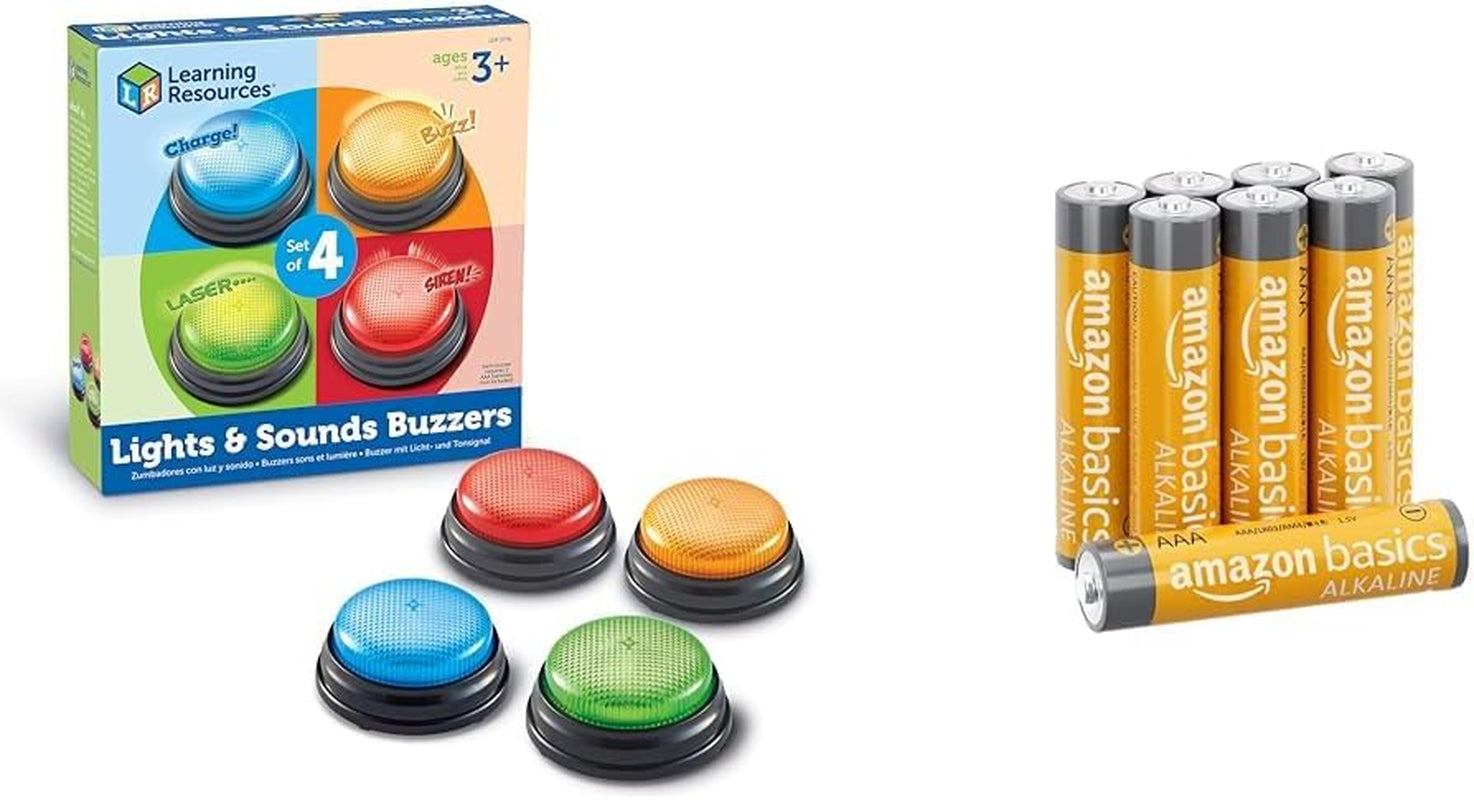 Learning Resources Jeux éducatifs Light & Sound Buzzer à partir de 3 ans Jouet de questions pour enfants avec 4 sons différents pour les soirées de jeux et les salles de classe Bebe Naty Shop jouets + piles Lot de 4