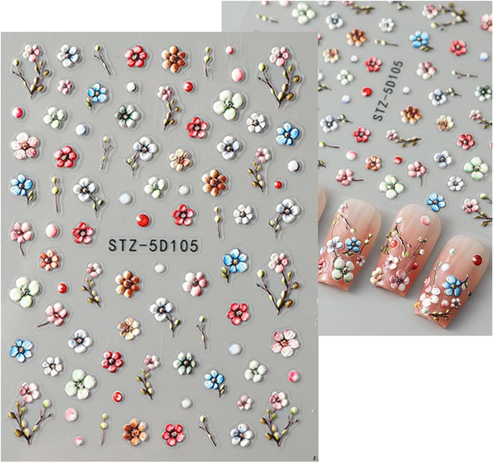 JMEOWIO Autocollant 3D pour ongles, fleurs, fruits, Nail Art, autocollant auto-adhésif, autocollants stéréoscopiques 5D, décoration, conception de ongles, 4 couleurs