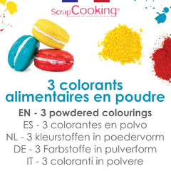 Scrapcooking - Lot de 3 Colorants Alimentaires en Poudre - Rouge Jaune Bleu - Colorant Alimentaire pour Pâtisserie, Gâteaux, Biscuits, Pâte, Fondant, Rainbow Cake - 4011