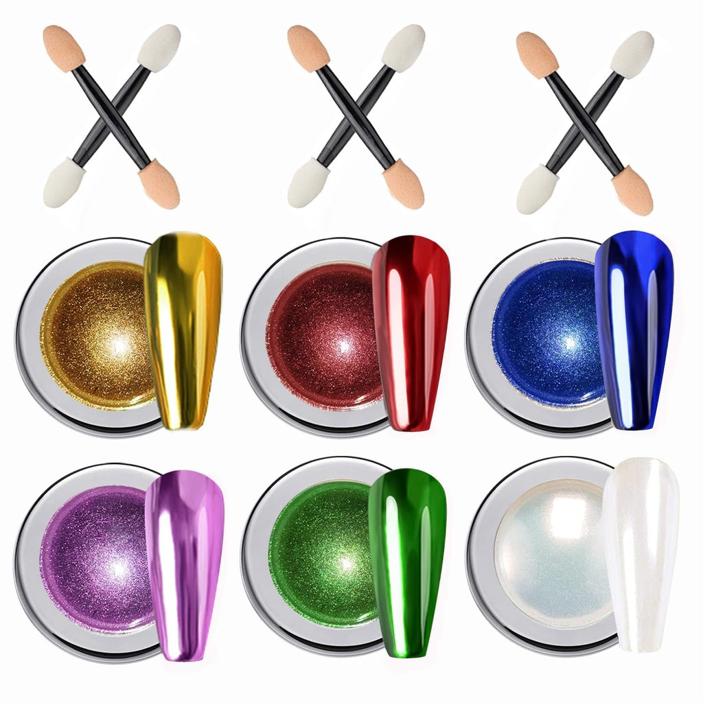 Wahrshei 6 Chrome Nail Powder, Chrome Pulver Nägel Mit Spiegeleffekt, Laser Chrome Puder, Pearl Effect Powder Für Glazed Donut Nails