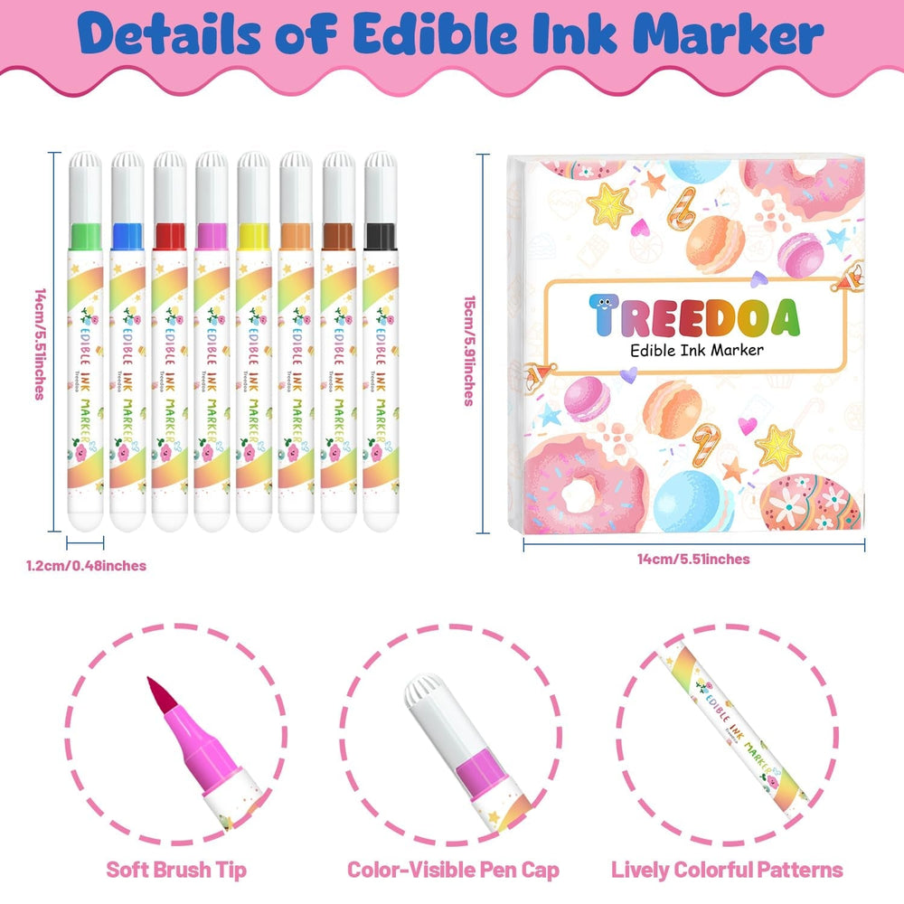 Pixuri colorante alimentare, 8 bucăți de pixuri alimentare cu vârfuri moi pentru linii groase și subțiri, pixuri alimentare pentru copt, pixuri comestibile pentru prăjituri, fursecuri, fondant, alimente