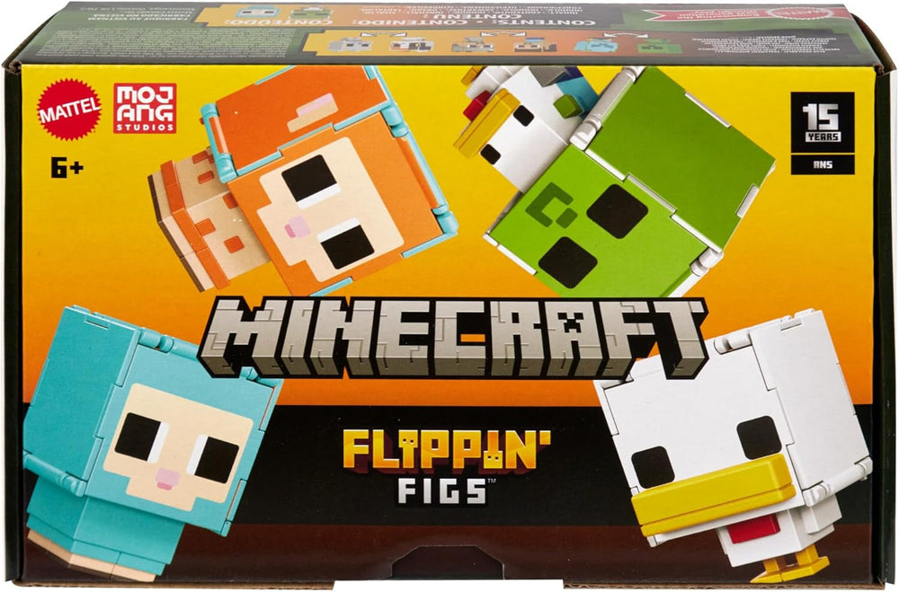 Mattel Minecraft Flippin' Figs - Pack de 2 moutons et poulets avec figurines de jeu 2 en 1, grosses têtes et design pixel HXK17 Figurines d'action Naty Shop