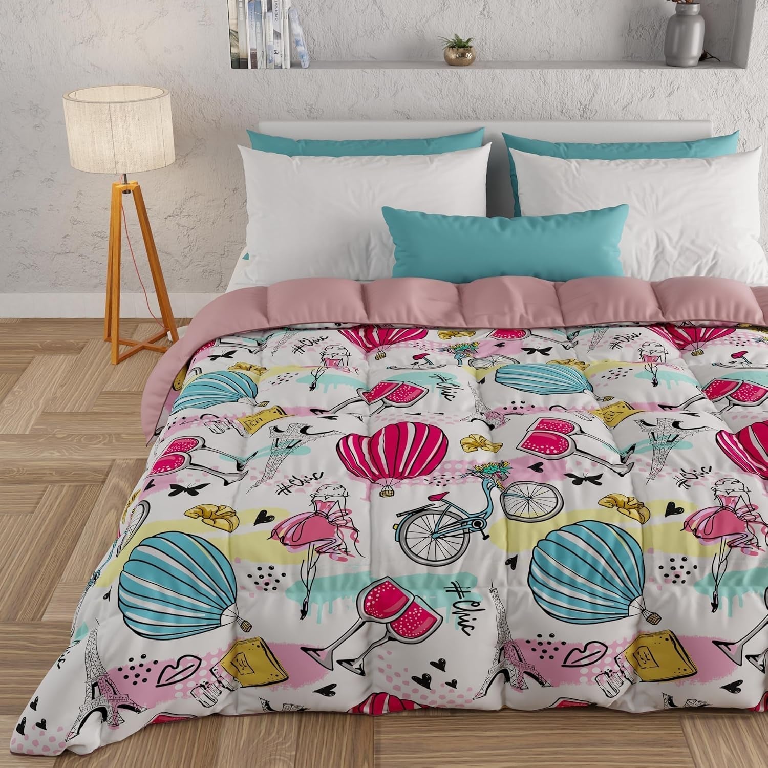 PETTI Artigiani Italiani - Couette d'hiver, Couette d'hiver, Couette simple, Double face, Impression monochrome et numérique, microfibre 100% hypoallergénique, Fabriqué en Italie