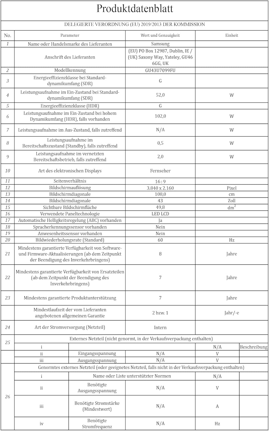 Televizor LED Samsung Crystal UHD 4K U7099F de 43 de inci (108 cm), procesor Crystal 4K, design MetalStream, SmartThings, securitate Knox, hub de jocuri, upscaling AI, conținut gratuit, televizor inteligent AI