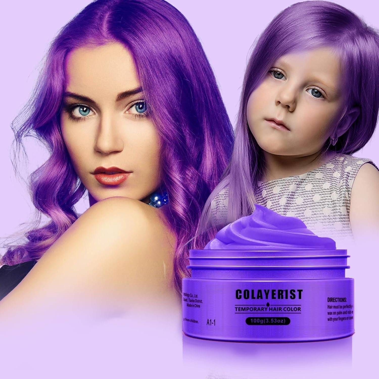 COLAYERIST Cire colorante temporaire lavable pour cheveux noirs pour hommes et femmes Mascara capillaire pour fête ou cosplay Produits de coloration capillaire sans dégâts Naty Shop Violet
