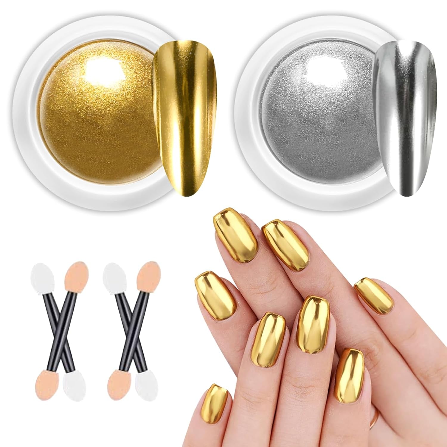 BISHENGYF Silver Chrome Nail Powder – Metal Holo Chromfarbener Nagelpuder, 1G Cromepulver Nägel Glitzer Glänzende Silver Nagelpulver Spiegeleffekt Pigment Nagelkunst, Diy-Design-Dekor Frauen Geschenk