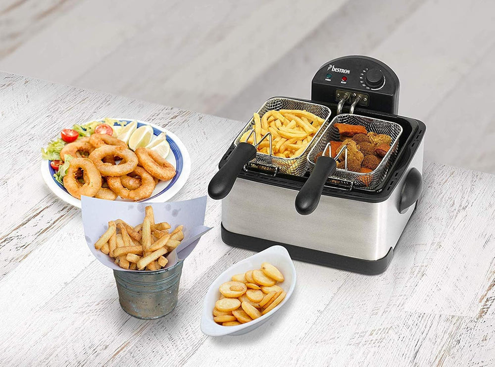 Friteuse à huile Bestron XL Avec 3 paniers à friture, Avec technologie de zone froide et réservoir d'huile amovible, 4 litres, 2000 W Électroménager Naty Shop