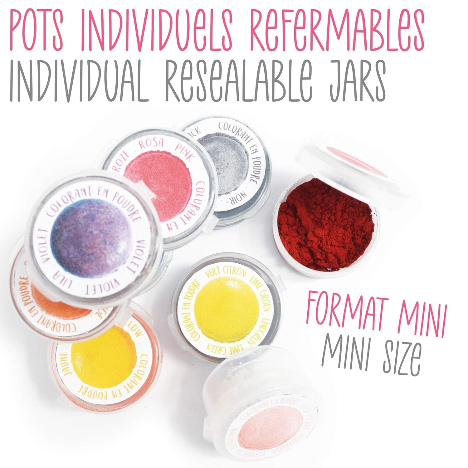 Scrapcooking - Lot de 9 colorants alimentaires en poudre - Bleu, Jaune, Rose, Violet, Orange, Vert anis, Rouge, Rose poudré, Noir - Colorant en poudre comestible pour gâteaux, muffins, macarons - 4270