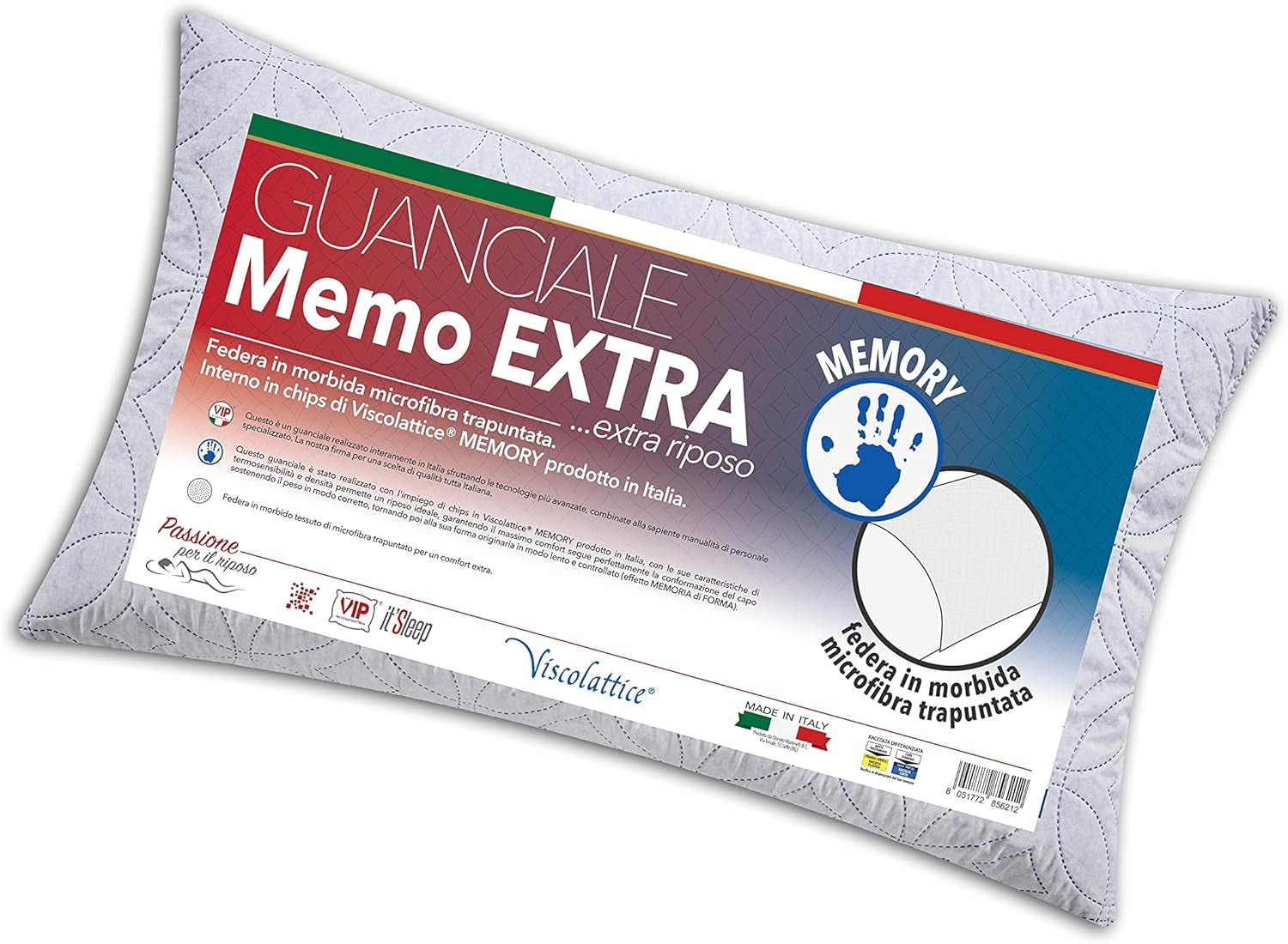 VIP. Oreiller Très Important V.I.P. Oreiller en flocons de mémoire blanc 45 x 75 cm Coussin Housse matelassée en polyester Super respirant Doux Fabriqué en Italie Naty Shop Oreillers standard Titre par défaut