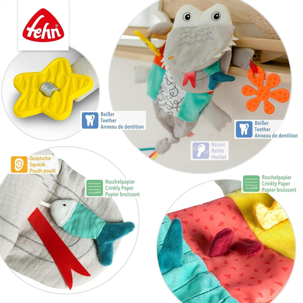 Fehn Marionnette bébé Crocodile - Jouet en peluche avec hochet, papier bruissant, anneau de dentition et couineur - Marionnette bébé - Jouet à éclater pour bébés et tout-petits à partir de 6 mois Jouets pour bébés Naty Shop