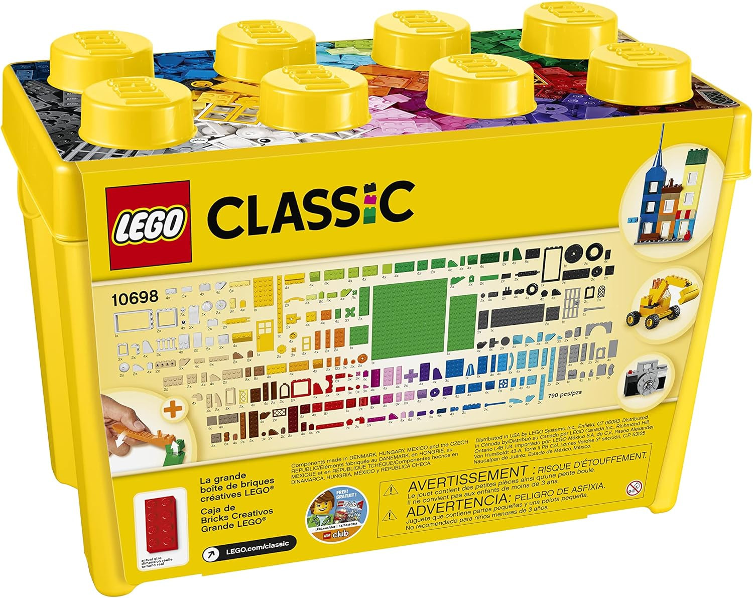 LEGO Classic Große Bausteine-Box, Konstruktionsspielzeug für Mädchen und Jungen mit Aufbewahrungsbox, enthält Bunte Steine, Reifen, Türen, etc. in 33 Farben, Geschenk für Kinder ab 4 Jahren 10698
