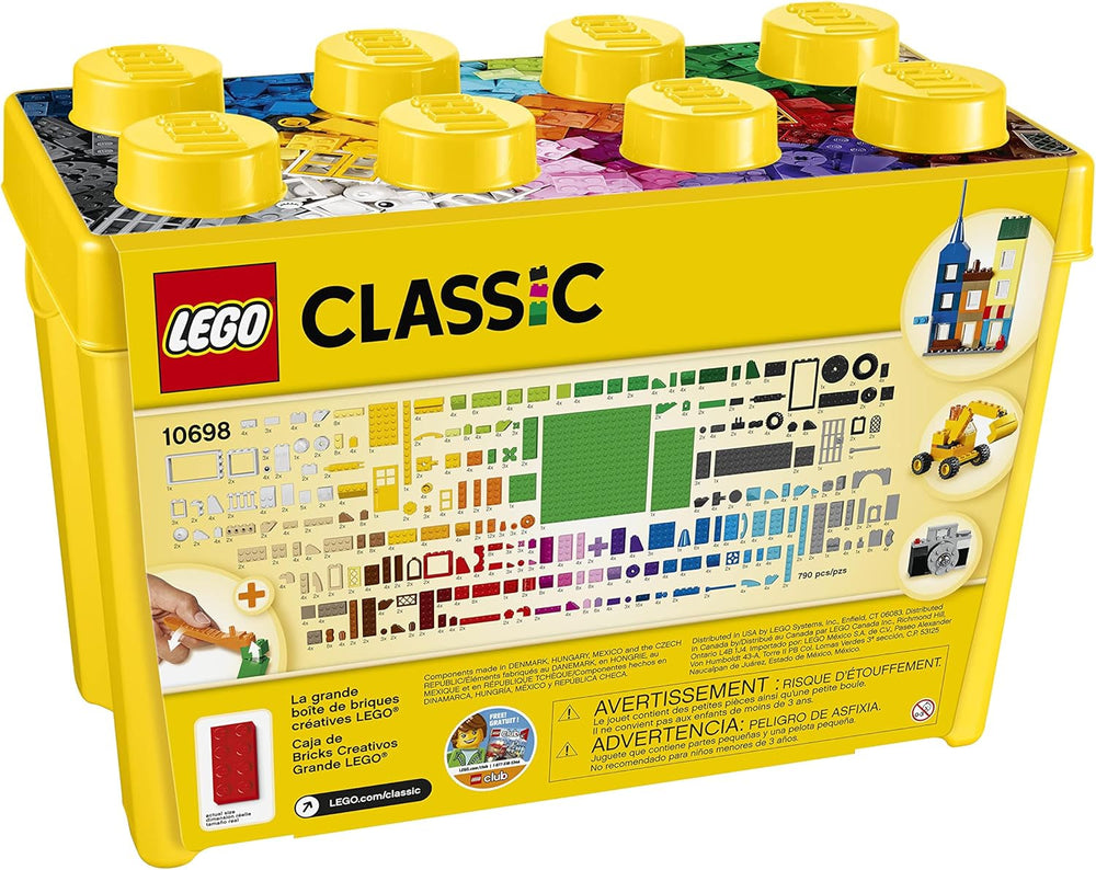 LEGO Classic Große Bausteine-Box, Konstruktionsspielzeug für Mädchen und Jungen mit Aufbewahrungsbox, enthält Bunte Steine, Reifen, Türen, etc. in 33 Farben, Geschenk für Kinder ab 4 Jahren 10698