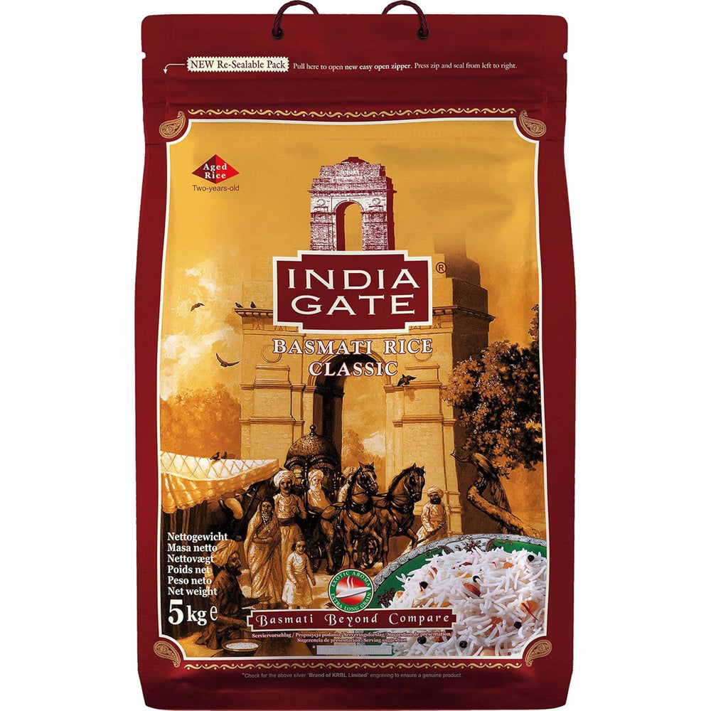 INDIA GATE Premium Basmati Rice – Riz fin à grains longs, aromatique, d'Inde, à grains longs fins (1 x 5 kg)