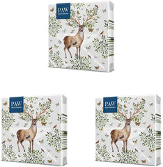 PAW - Serviettes 3 épaisseurs (33 x 33 cm) I 20 pièces I Parfaites pour les anniversaires d'enfants, les fêtes, les communions et les vacances I Serviettes en papier à motif de fête colorées I Animaux, Joie, Fête - Bois