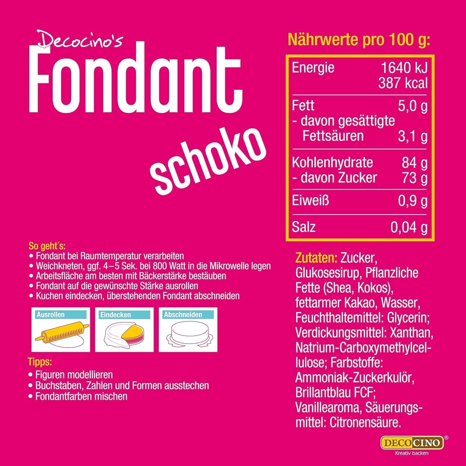 DECOCINO Fondant Schoko – 250 g – Idéal pour verzieren von Kuchen, torten, cupcakes – Palmölfrei & Vegan Glaçage et décoration Naty Shop