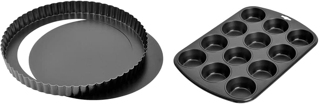 Kaiser Classic Tarteform Mit Hebeboden 28 Cm, Quicheform Antihaftbeschichtet & Inspiration Muffinform Blech Für 12 Muffins, Muffin Backblech 38 X 27 Cm, Beschichtet, Standardgröße Matrite si tavi pentru copt Naty Shop