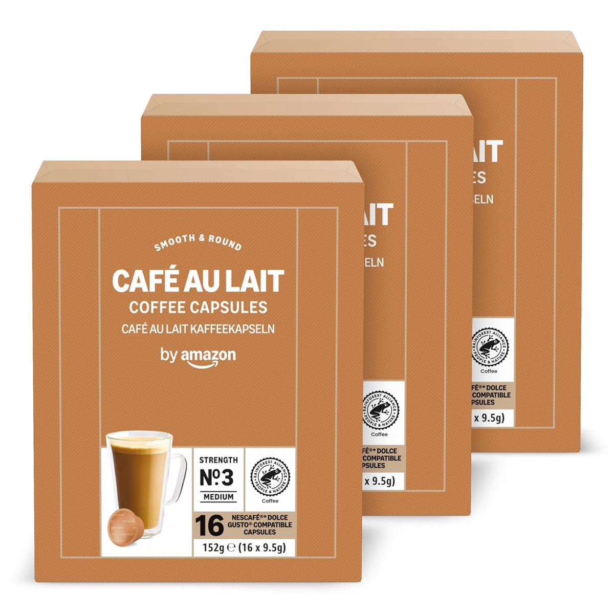 par Amazon Café au Lait Dolce Gusto capsules de café compatibles, 48 ​​capsules (3 Packungen mit je 16 Stück)