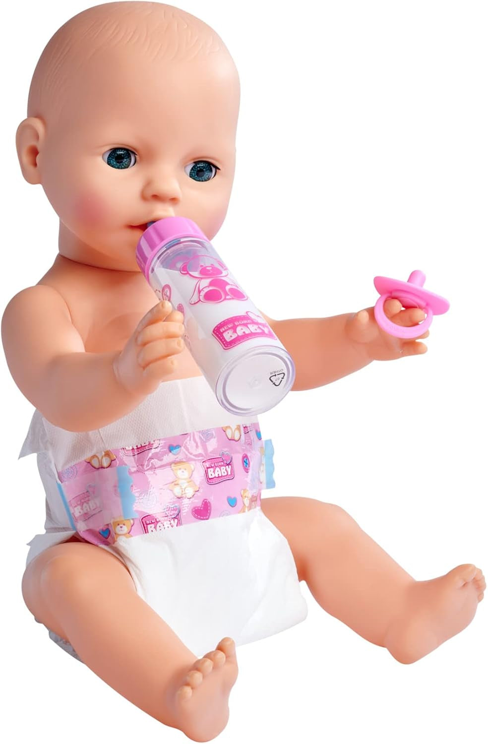 Simba 105562487 - New Born Baby First Nursing Set, tétine, couche et biberon avec contenu disparaissant, pour poupées 38-43 cm Naty Shop Dolls