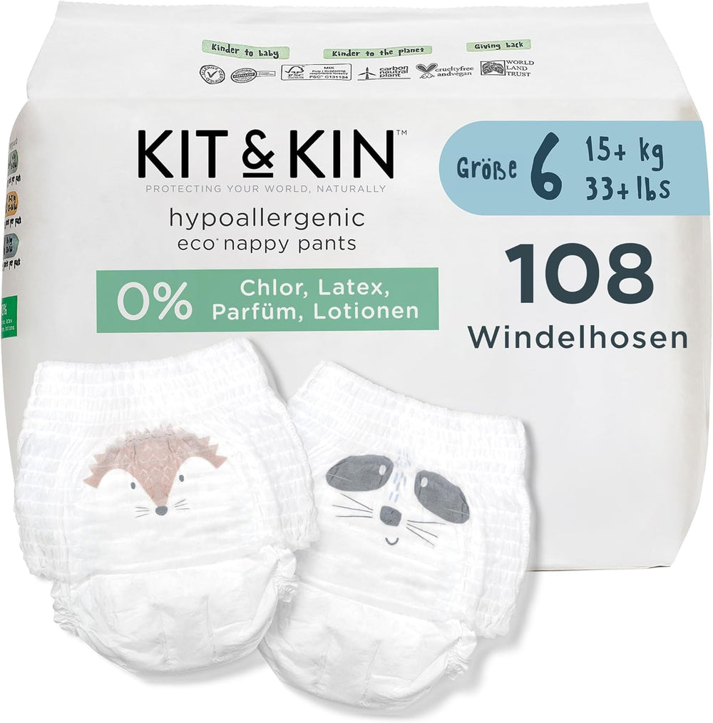 Kit & Kin Premium Eco Couches, taille 4 (9-16 kg), 132 couches, à base de plantes et hypoallergéniques, protection fiable contre les fuites, végétaliennes et sans cruauté envers les animaux