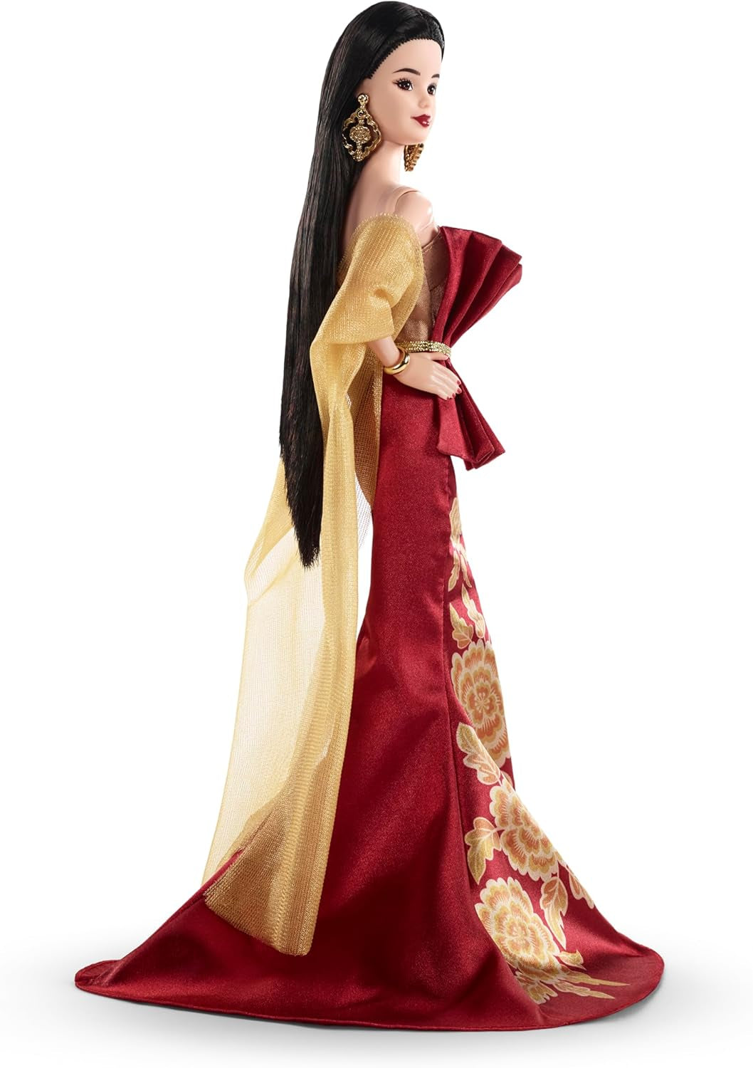 Barbie Signature Lunar New Year Modepuppe in rotem Kleid mit goldenem Pfingstrosenmuster, Spielzeug zum Sammeln, JJX83