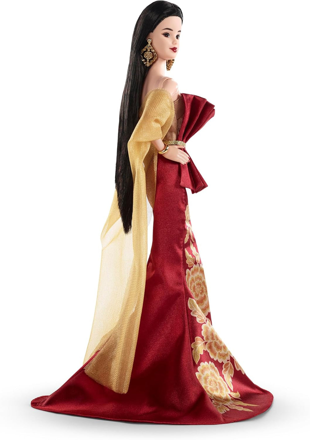 Barbie Signature Lunar New Year Modepuppe in rotem Kleid mit goldenem Pfingstrosenmuster, Spielzeug zum Sammeln, JJX83