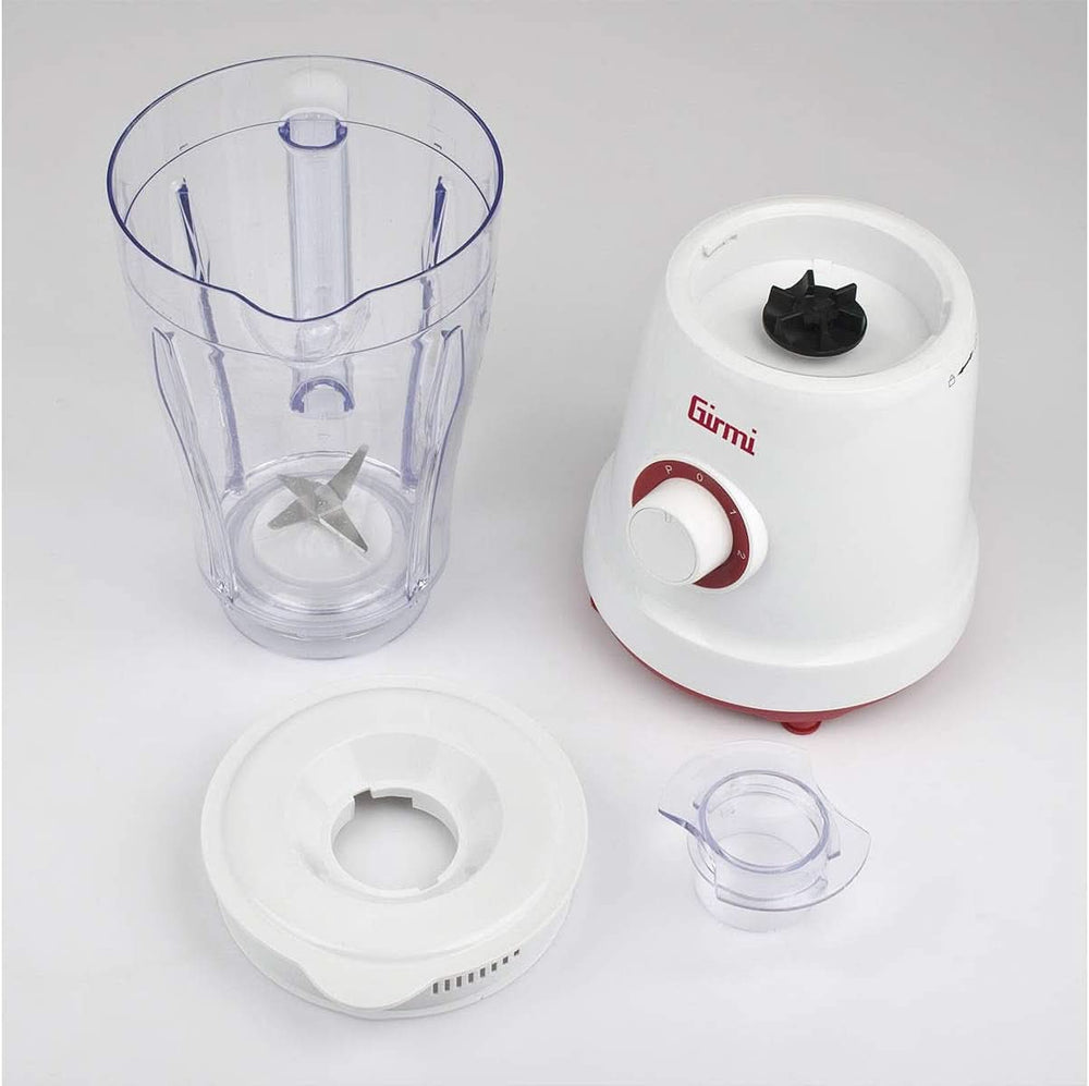 Girmi FR46 Mélangeur électrique, 1,5 litre, 2 vitesses avec fonction impulsion, 4 plaques de cuisson, plateau de mesure, balance avec balance, système de sécurité, blanc/rouge Kitchen Naty Shop