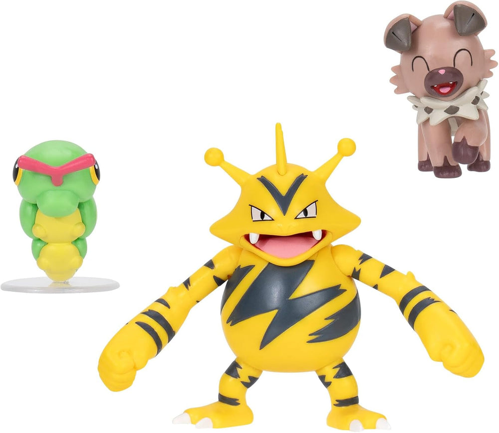 Pokémon PKW3892 - Ensemble de figurines de combat - Raupy, Wuffels, Elektek, Ensemble de figurines officiel Figurines Naty Shop