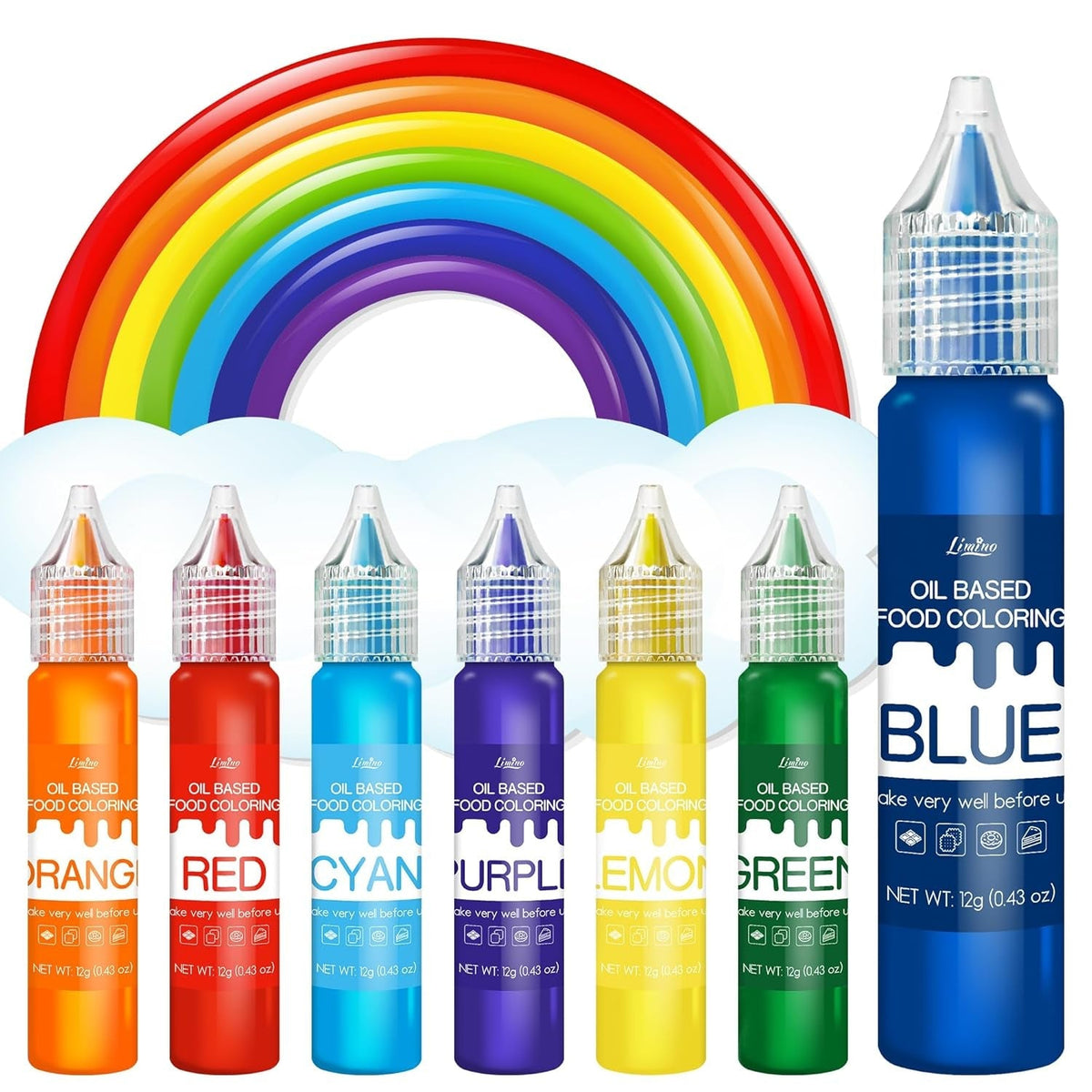 Colorant alimentaire liposoluble - Colorant alimentaire à base d'huile aux couleurs de l'arc-en-ciel pour chocolat, bonbons, gâteaux, pâtisserie - Colorant alimentaire concentré pour la décoration de gâteaux, crème au beurre, fondant - 12 g chacun