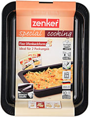 Zenker Ofenbackform (33 X 5 X 25 Cm) CUISSON SPÉCIALE, Rechteckige Auflaufform Mit Emaille-Versiegelung, Backform Mit Extra Hohem Rand (Farbe: Schwarz), Menge: 1 Stück Moules et plaques pour la pâtisserie Naty Shop