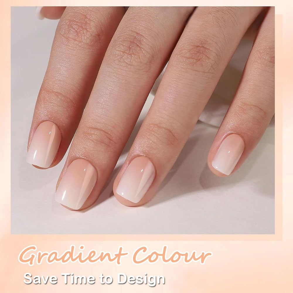 Lot de faux ongles – 240 pièces courtes et carrées, modèle en gel souple, dégradé de blanc nu, colle naturelle sur faux ongles pour femme, à faire soi-même (dégradé nu, 240X)