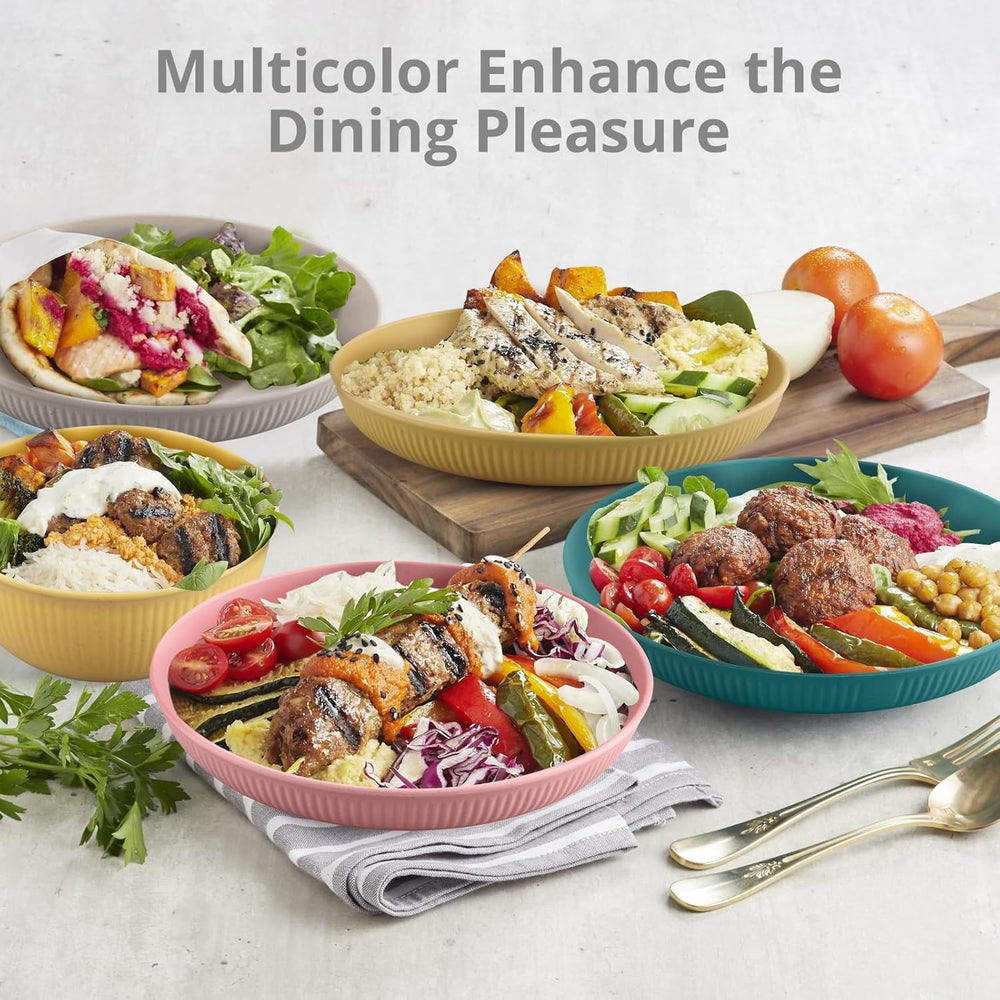 Tanice Service de table en plastique 12 pièces, assiettes et bols, service de table pour 4 personnes, service de table en plastique avec assiettes, bols et tasses pour cuisine, camping en plein air