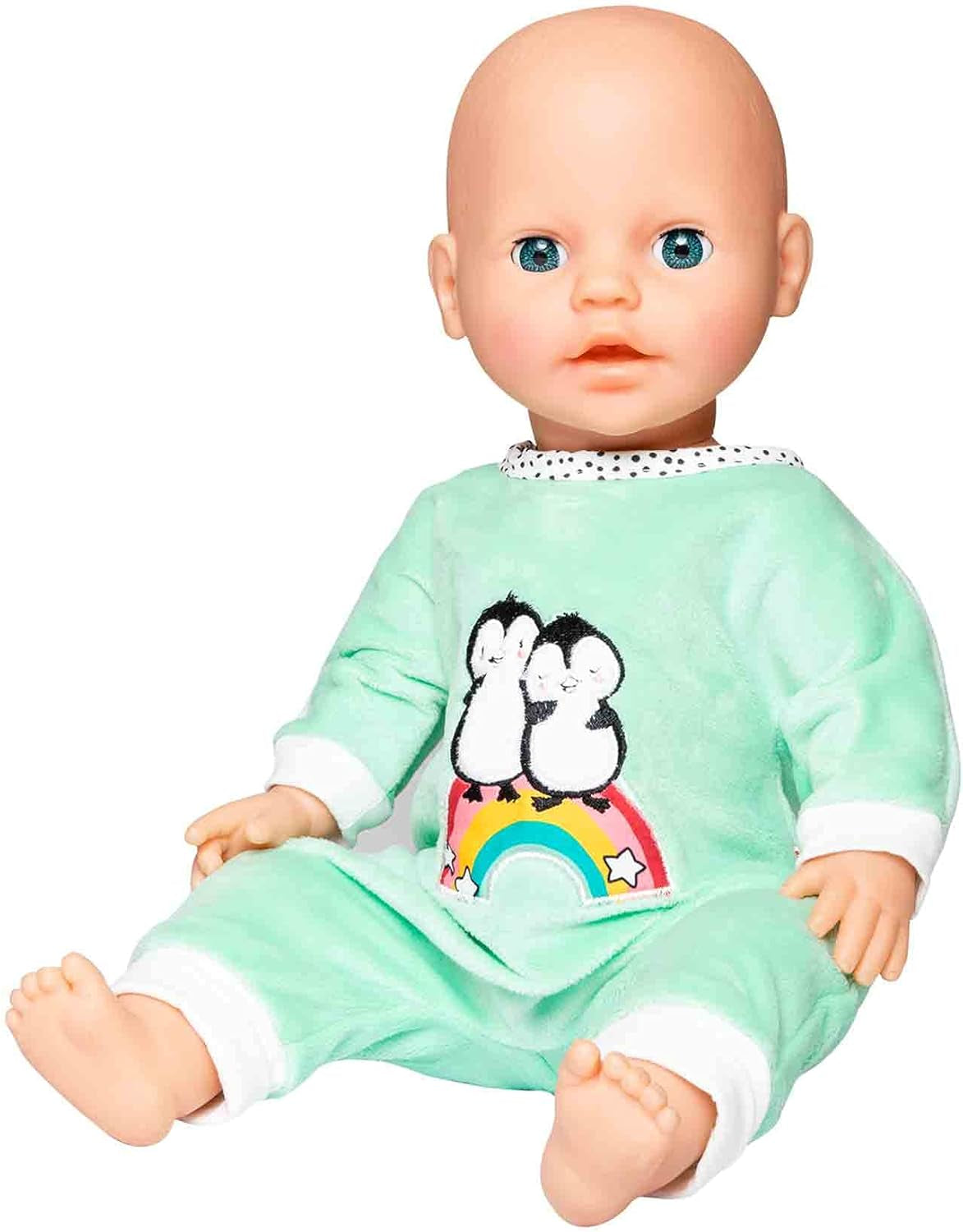 Heless 2181 - Strampler für Puppen im Pinguin Pünktchen Design, aus Softvelours mit hochwertiger Bestickung, Größe 35 - 45 cm