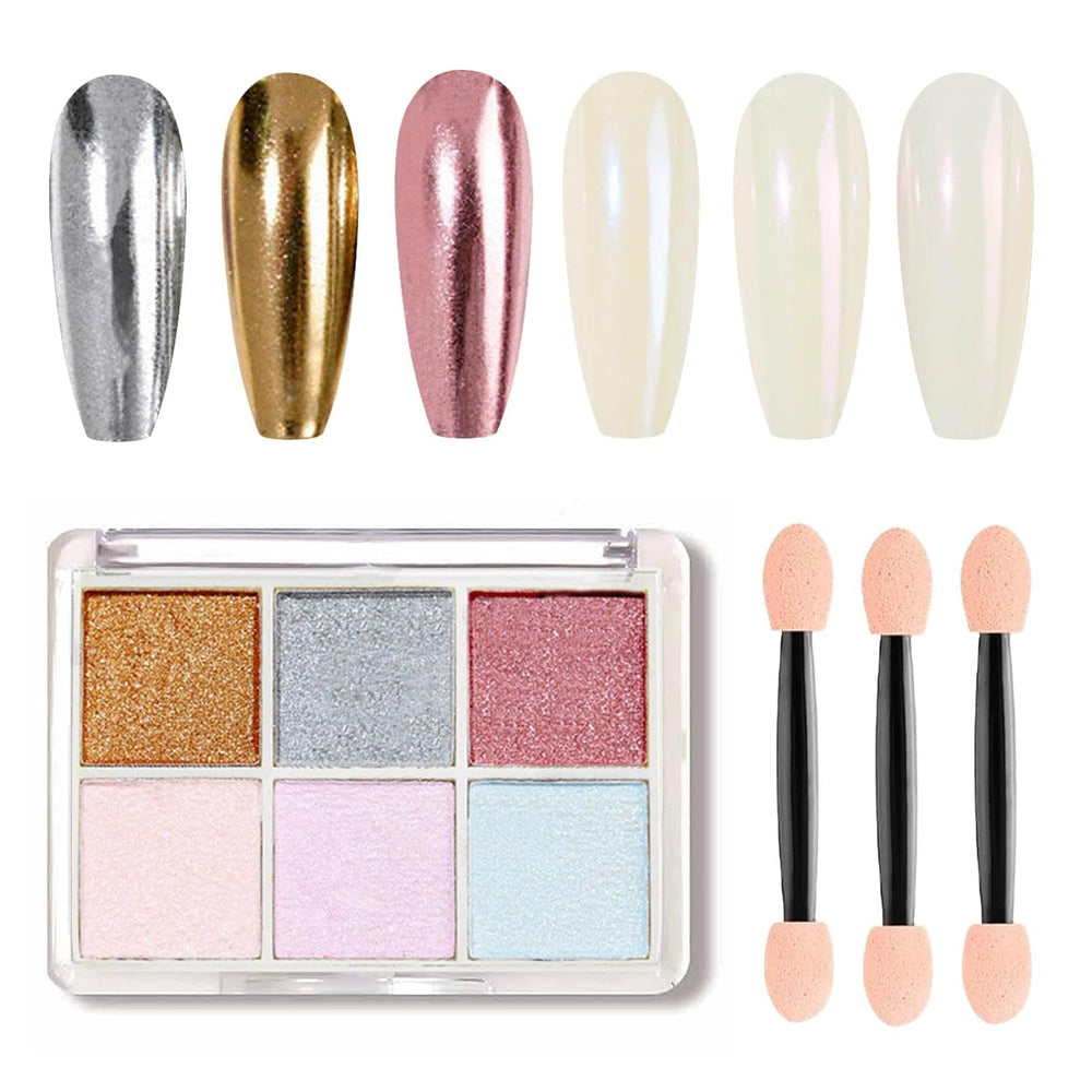 GZMAYUEN Chrome Pulver pour ongles 6 couleurs miroir Chrome poudre à ongles Pigment poudre Nail Art