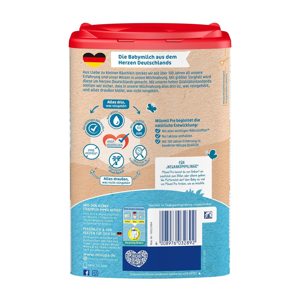 Milumil Milupa Lait en poudre pour bébé, le premier lait depuis la naissance, 800 g