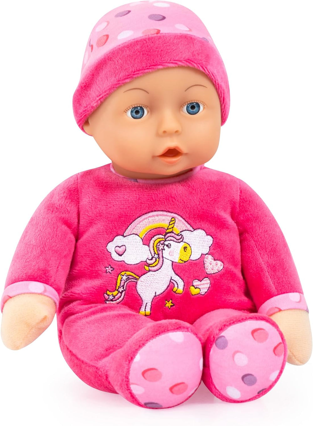 Bayer Design 93029AC Poupée bébé, Spielpuppe, Kuschelpuppe, weich, ca. 30 cm, Rosa, Einhorn