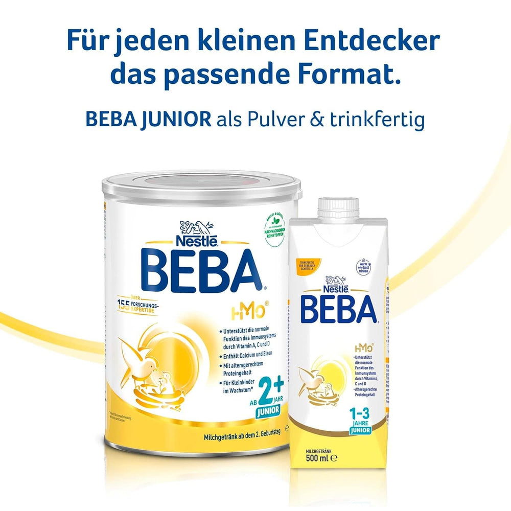 Nestlé BEBA Junior 2+, à partir du 2ème anniversaire, nourriture pour bébé avec HMO 2'-FL, uniquement du lactose, sans huile de palme, pack 3 (3 x 800g) Mère et Bébé Naty Shop
