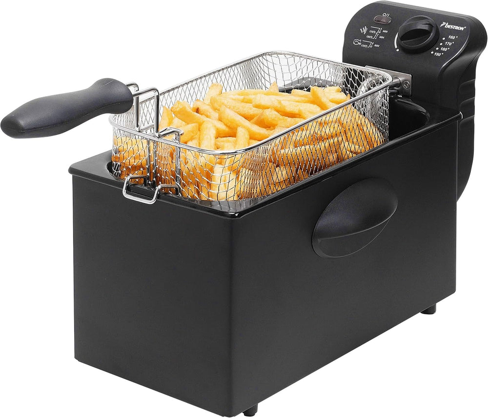 Friteuse à huile Bestron avec technologie zone froide, 3,5 litres, 2000 watts Electroménager Naty Shop Black Single