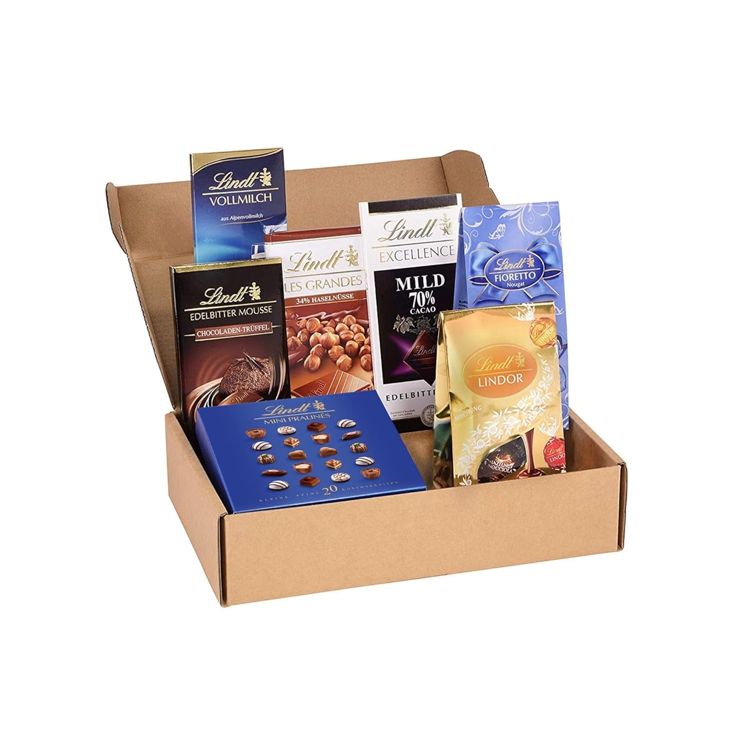 Coffret cadeau praliné au chocolat Lindt | 477g | 5 boîtes de pralines Lindt dans les variantes : Exquis, Mini Praliné, Cadeau LINDOR, Petit Merci, Du Coeur | Cadeau praliné | Cadeau chocolat