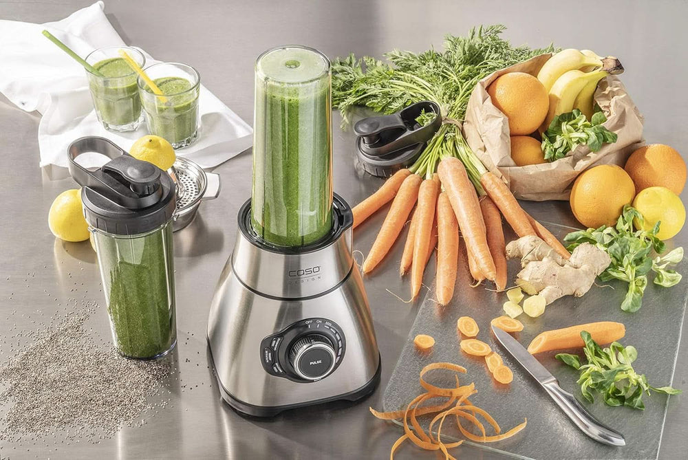 CASO B 1800 Powerblender-Set - Batteur sur socle, 28 000 U/Min, Glasbehälter 1,75 L, Inkl. Trinkflasche Und Zerkleiner, Mixer Testsieger Mit Sehr Gut, Edelstahl Naty Shop