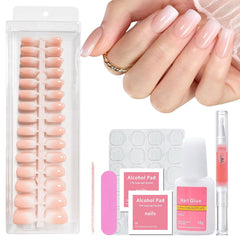 Ensemble d'ongles carrés dégradés de 240 pièces, ongles artificiels dégradés de blanc nu pour colle à stylo à huile, faux ongles naturels ombrés moyens pour femmes à faire soi-même (carré nu)