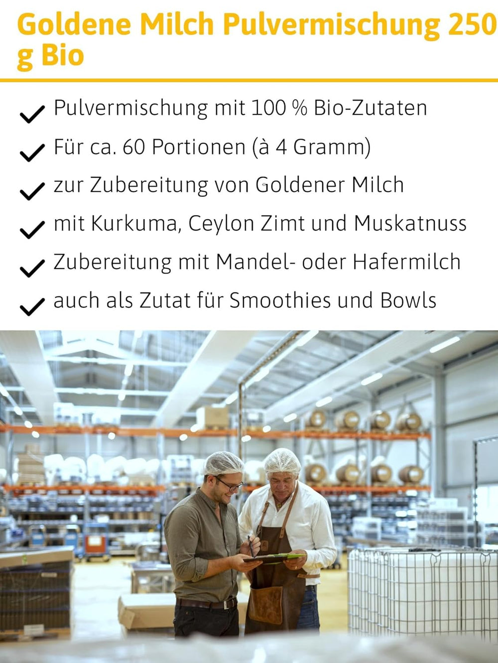 - BIO Goldene Milch Gewürzmischung | Gewürzmischung aus 100 % Bio-Zutaten für die Zubereitung von Goldener Milch. Aussi idéal que Zutat pour Smoothies et Bowls | Contenu : 250 g
