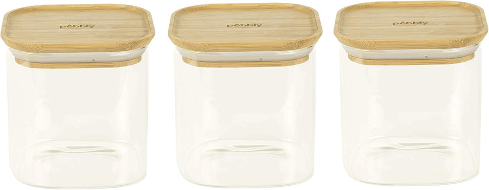 Lot de 3 récipients carrés en verre avec couvercle en bambou-800 ml, verre borosilicate, bambou, silicone, naturel, 11 x 11 x 11 cm Naty Shop boîtes de conservation alimentaire 11 X 11 X 11 cm