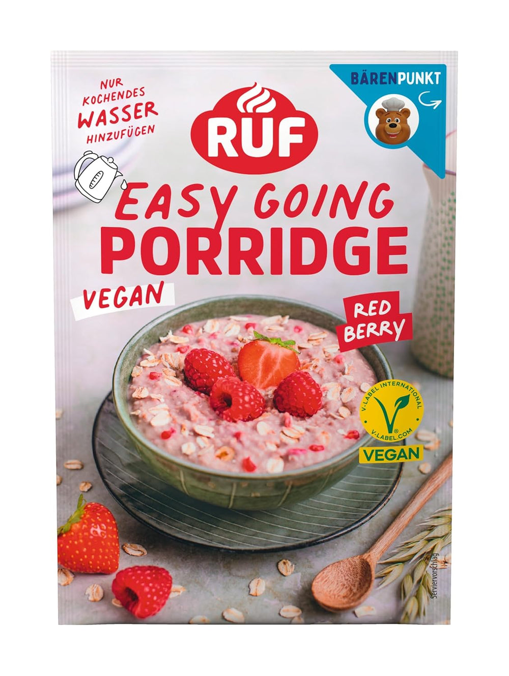RUF Vegan Porridge aux Noix et Avoine, flocons d'avoine aux amandes, noisettes et graines de lin, facile à préparer, dans un emballage pratique en portions, 1 x 60 g