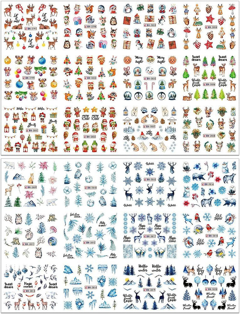 Autocollants pour ongles de Noël 3D auto-adhésifs à transfert d'eau, arbre de Noël, flocon de neige, élan, pingouin, nail art de Noël, dessins d'ongles d'hiver, autocollants de Noël, accessoires pour ongles