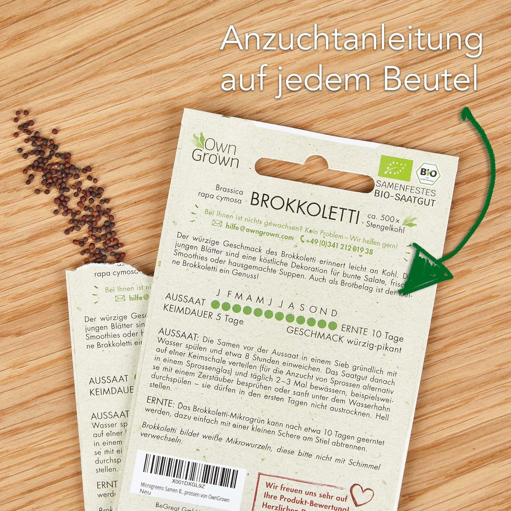 Microgreens Samen Set Von Owngrown - 8 Sorten BIO Sprossen Und Mikrogrün Saatgut Im Microgreens Starter Set - Alfalfa, Rucola, Kresse Für Kresse Anzuchtschalen Uvm - Sprossen Samen