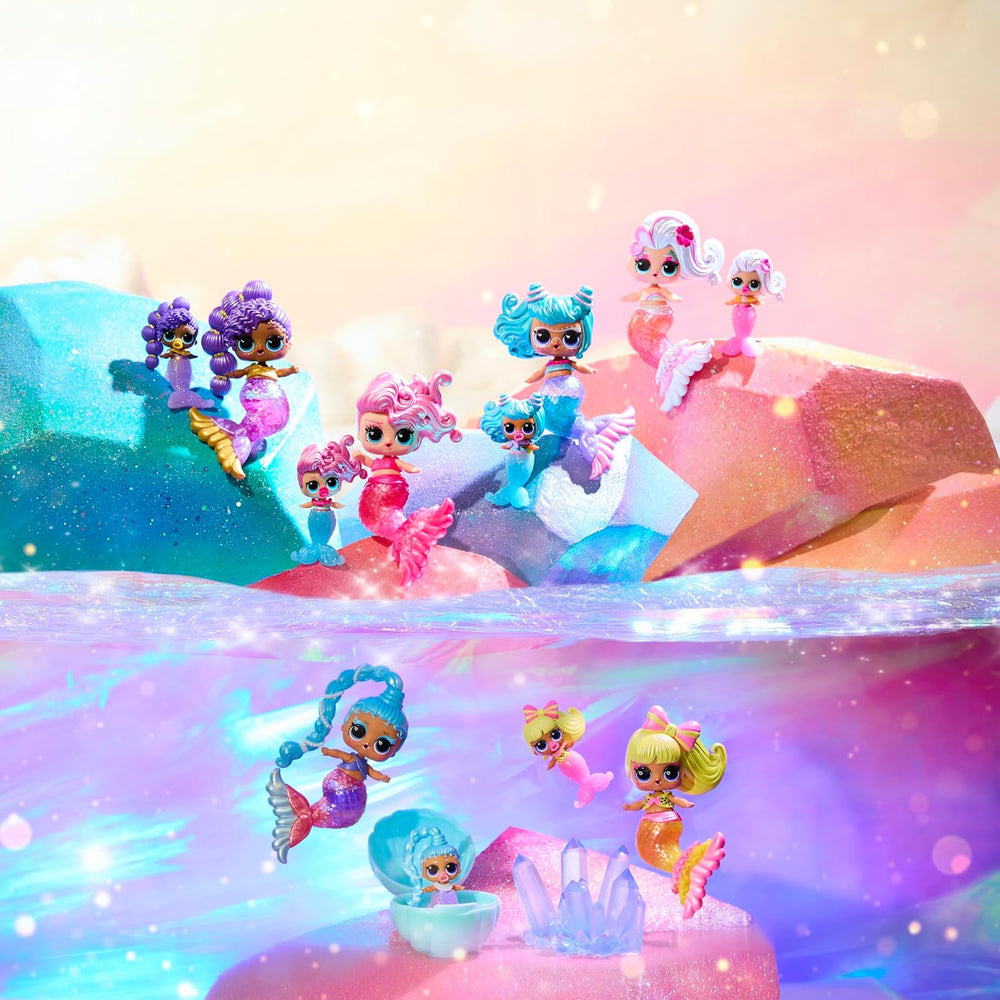 Mdr Surprise ! Mermaids Makeover Magic Tots - Véritable brillant à lèvres pour vous et votre poupée à fabriquer vous-même, mélanger et créer du maquillage, jeu d'eau amusant, 6 poupées à collectionner - 4 ans et plus