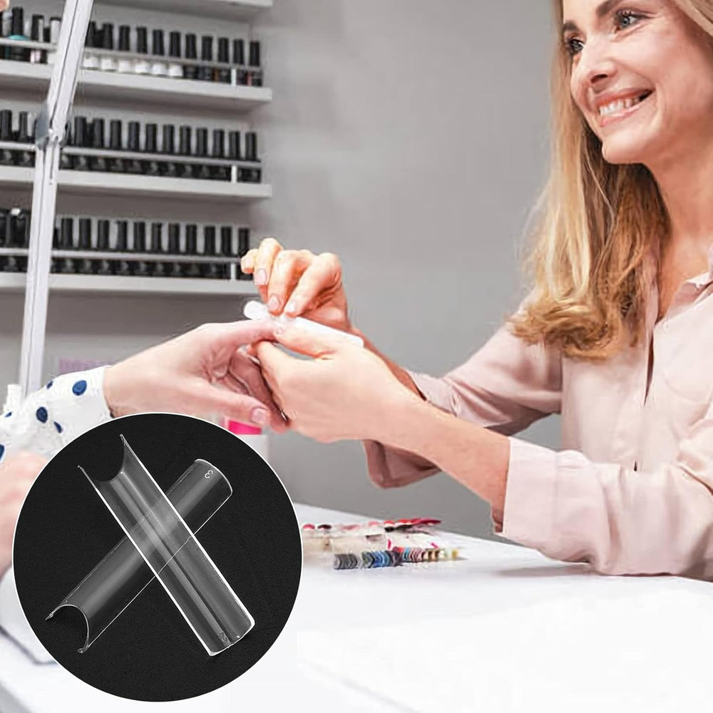 200pcs Faux Ongles, Acrylique Artificiel Ongles, Français Faux Ongles, Extra Long Droit Carré Clair Faux Ongles Conseils pour Salons de Manucure DIY