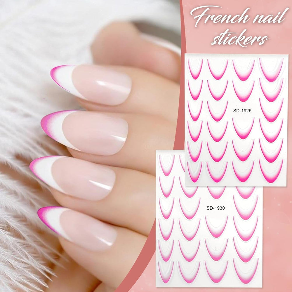 12 pièces French Tip Nagelsticker Selbstklebend Bunte French Nails Schablone Nagelaufkleber Nail Art Stickers Nageldesign DIY Nägel Zubehör(12 Farben)